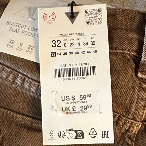 NWT Zara Women’s Bootcut Low Rise Jeans in Brown - Picture 9 of 10